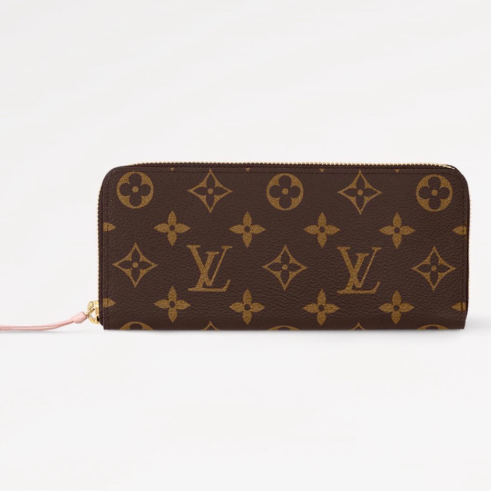 Authentic Louis Vuitton Rose Ballerine Pink and Brown Zipper Clemence zip Wallet